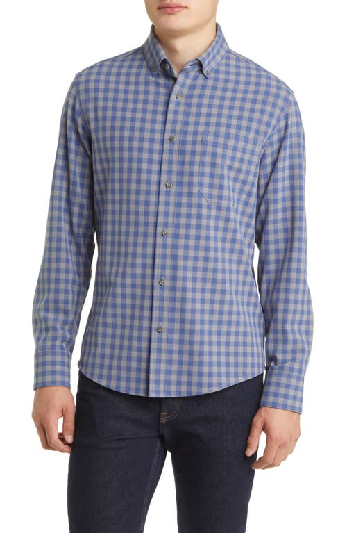Mizzen+Main Men's City Trim Fit Check Stretch Flannel Button-Down Shirt Blue Gray Gingham at Nordstrom,