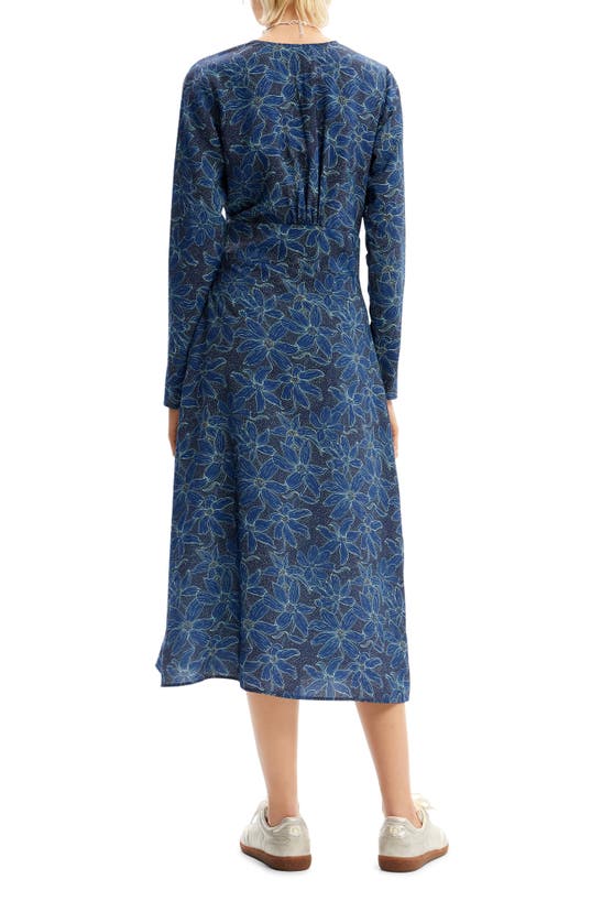 Shop Desigual Floral Long Sleeve Midi Dress In Blue