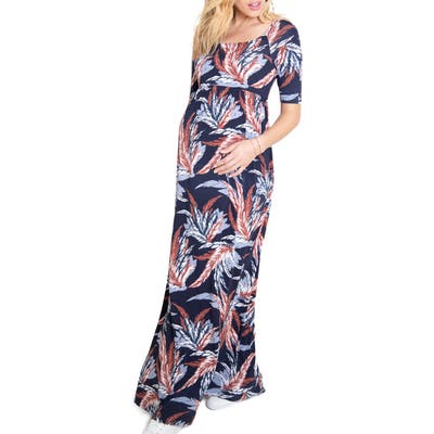 Ingrid & Isabel Elbow Sleeve Maternity Maxi Dress, Blue