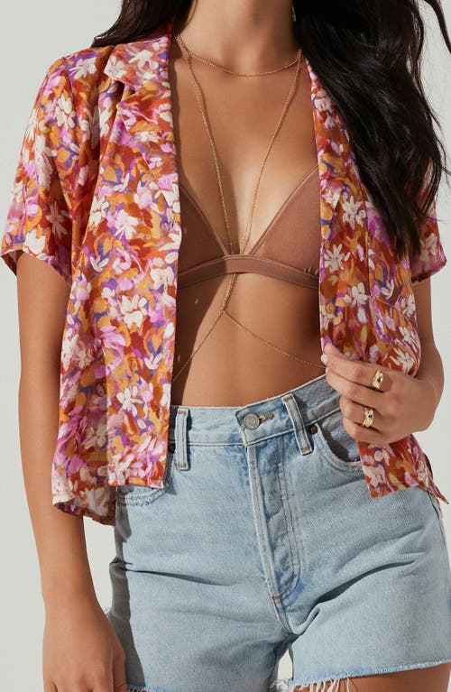 Shop Astr The Label Tourist Floral Notched Collar Camp Shirt In Rust Magenta Floral