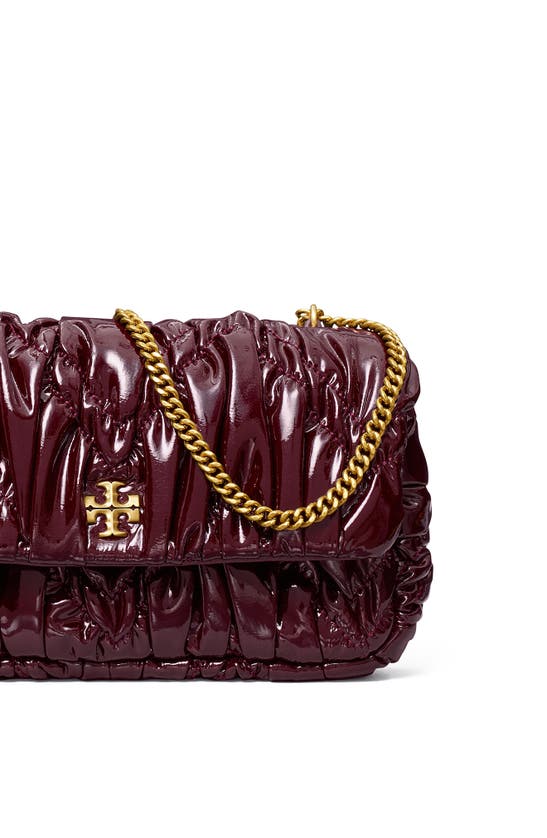 Tory Burch Mini Kira Ruched Patent Leather Shoulder Bag In Albarossa