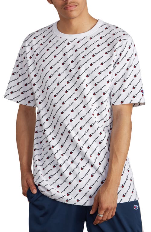 Champion All Over Logo Print T-Shirt in Diagonal Script White at Nordstrom, Size X-Large