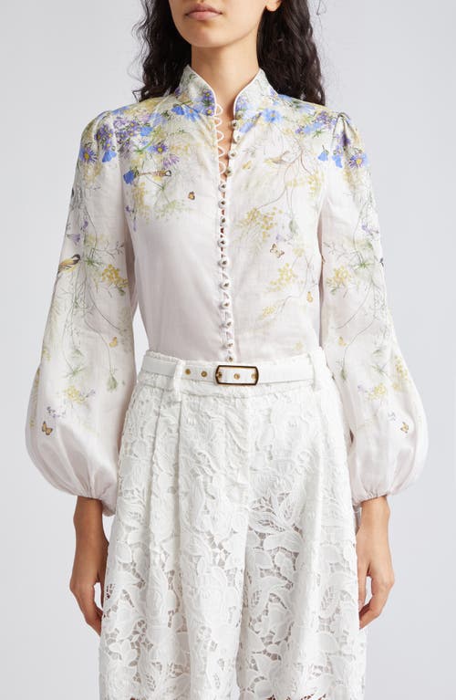 Zimmermann Harmony Floral Butterfly Balloon Sleeve Shirt in Citrus Butterflies at Nordstrom, Size 2