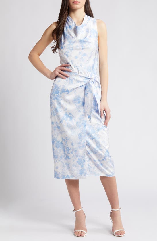 Wayf The Lena Abstract Print Satin Cocktail Dress In Cornflower Toile