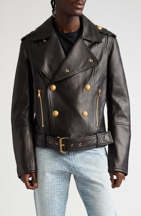 Balmain Men's Monogram Leather Hooded Jacket
