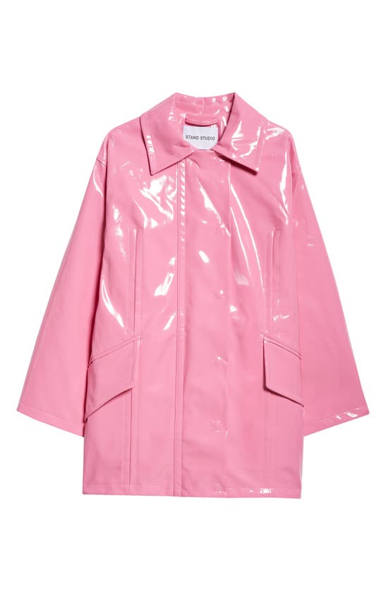 Shop Stand Studio Maxxy Faux Patent Leather Raincoat In Bubblegum Pink