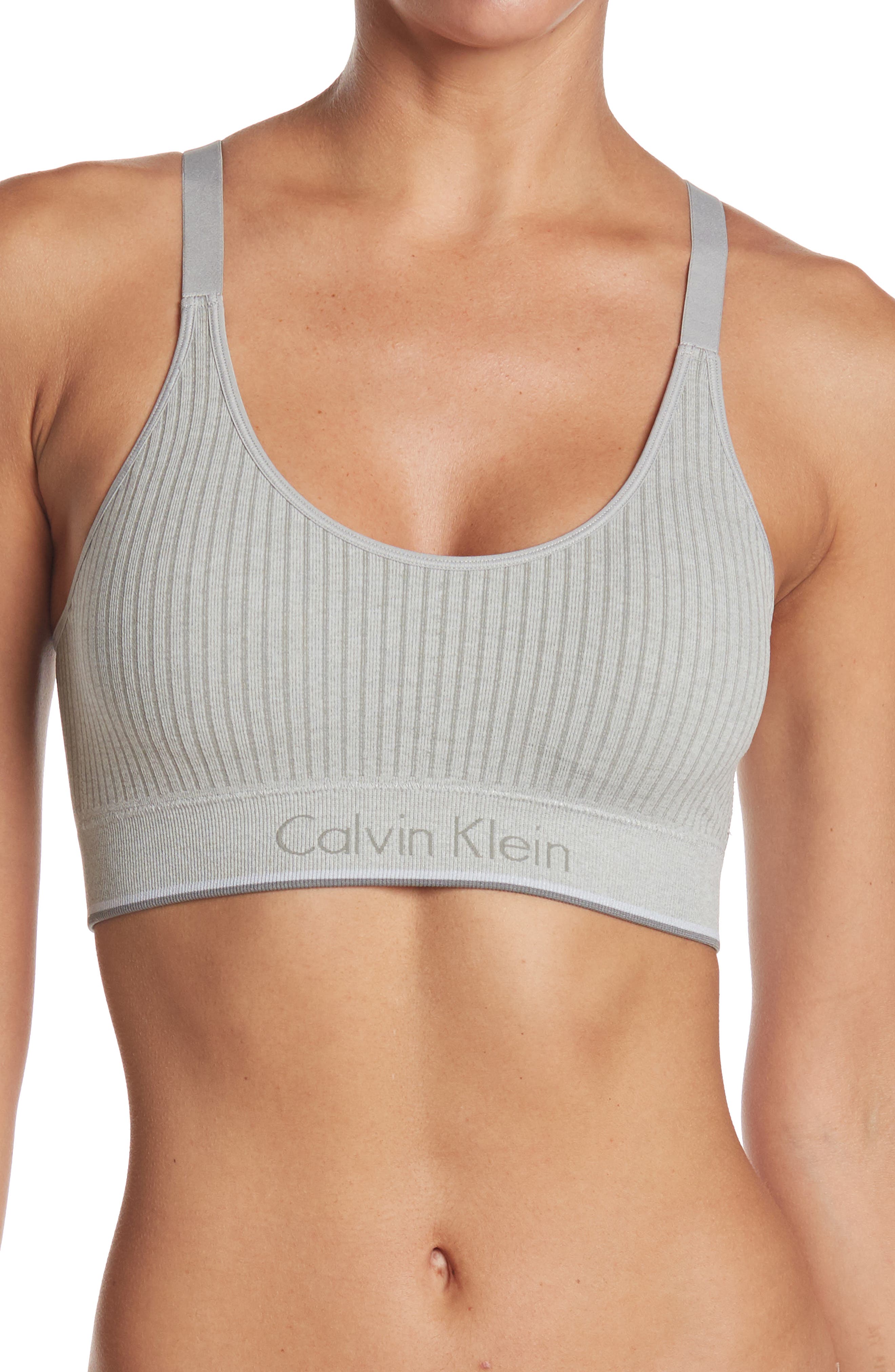 Calvin Klein Seamless Ribbed Lightly Lined Bralette In Medium Grey