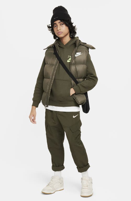 Shop Nike Kids' Sportswear Club Fleece Hoodie In Cargo Khaki/lime Blast