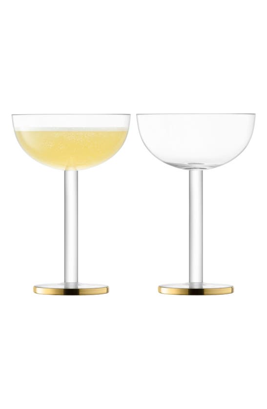 Lsa Luca Set Of 2 Coupe Glasses In Clear/ Gold