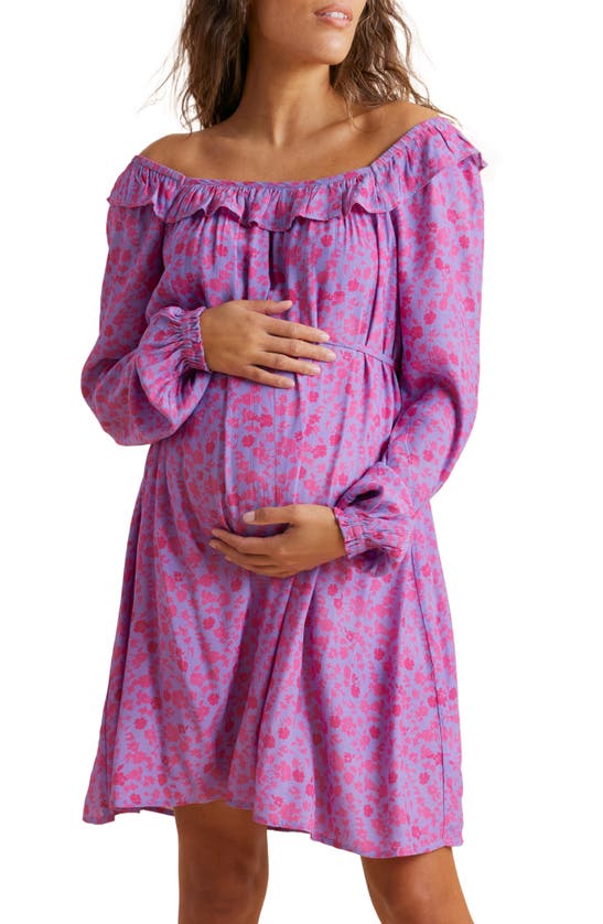 Shop A Pea In The Pod Floral Long Sleeve Maternity Dress In Lilac Fuchsia Floral