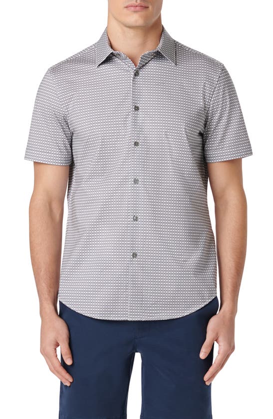 Shop Bugatchi Miles Ooohcotton® Geo Print Short Sleeve Button-up Shirt In Cement