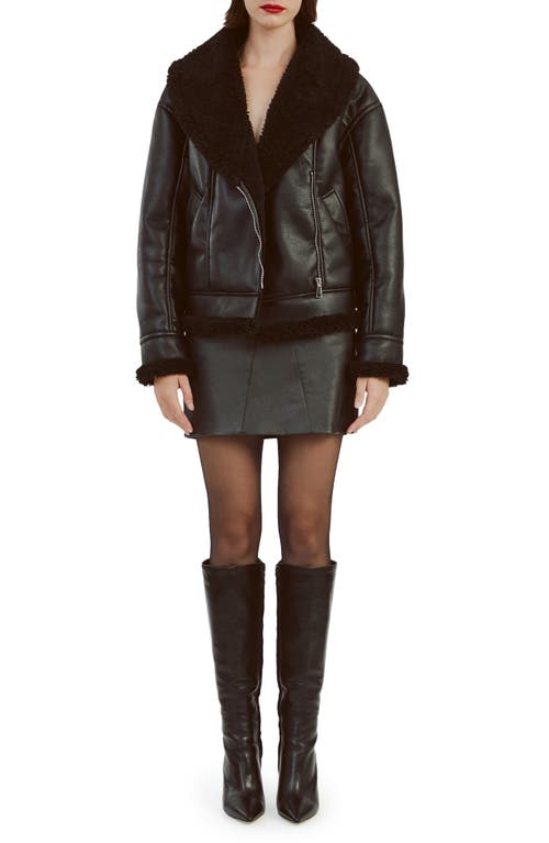 Shop Bardot Dasha Faux Shearling & Faux Leahter Jacket In Black