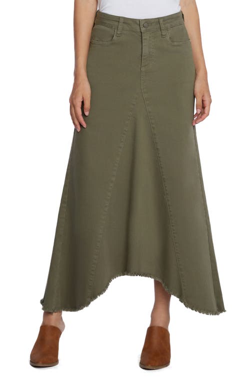 Selma Pieced Asymmetric Denim Maxi Skirt in Dusty Green