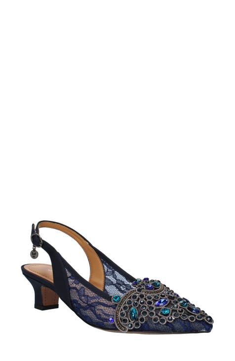 Navy blue clearance kitten heel slingbacks