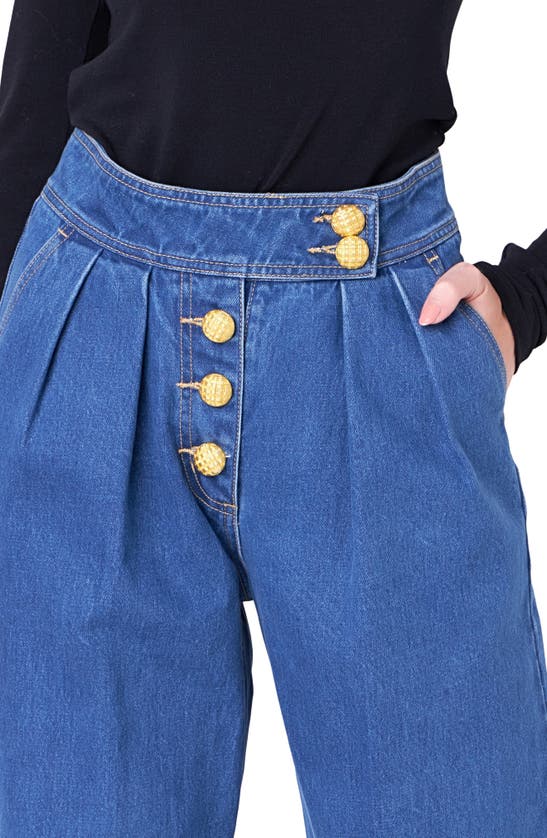 ENGLISH FACTORY ENGLISH FACTORY PREMIUM PLEATED CROP WIDE LEG DENIM TROUSERS