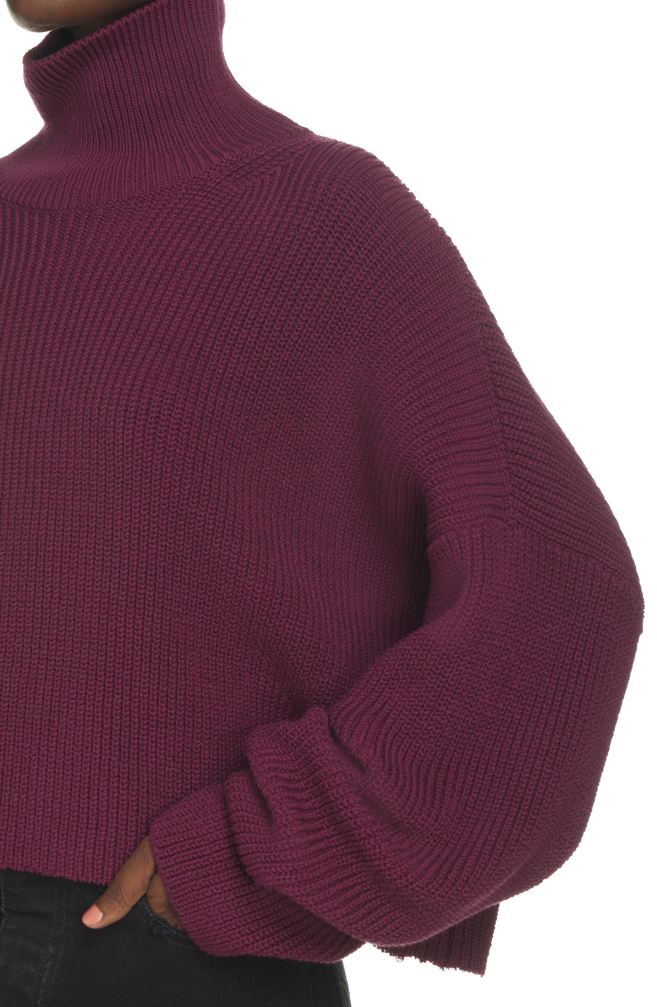 h by bordeaux mock neck ribbed knit pullover