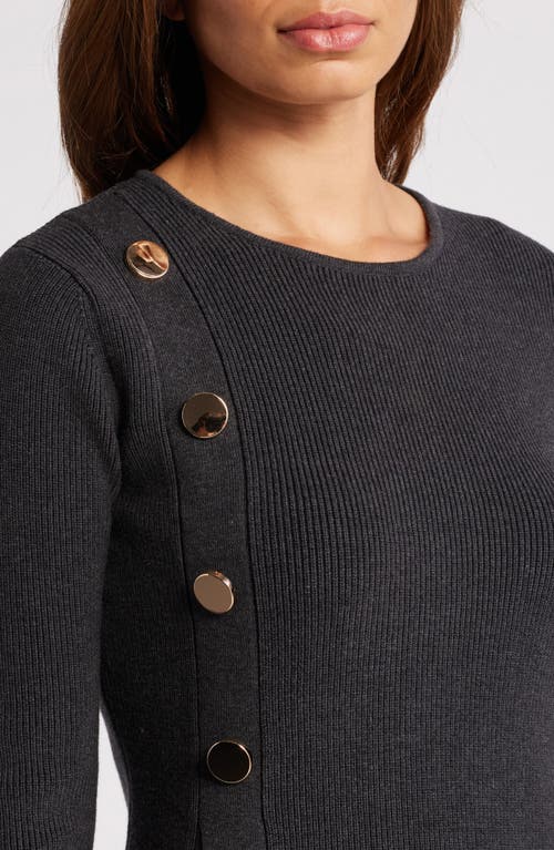 Shop Zoe And Claire Button Accent Sweater In Charcoal