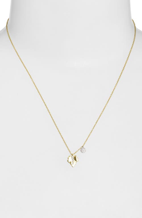 Meira T Leaf & Diamond Charm Necklace In Two Toned Yellow Gold