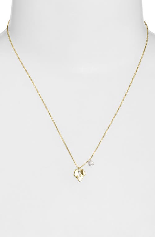 Shop Meira T Leaf & Diamond Charm Necklace In Two Toned Yellow Gold