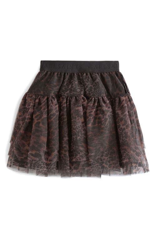 Shop Allsaints Sm By  Kids' Leopard Print Tiered Tulle Skirt In Brown