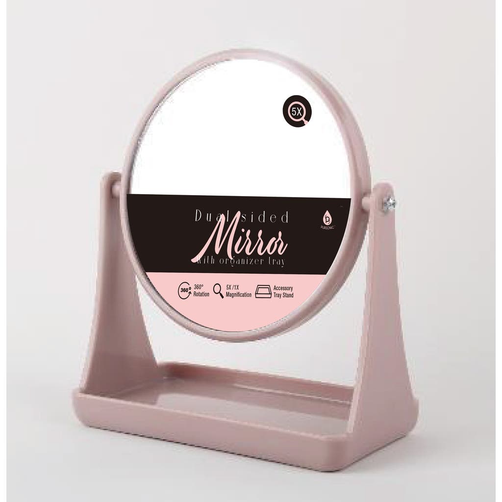 Pursonic Dual Side Mirror With Organizer Tray In Pink