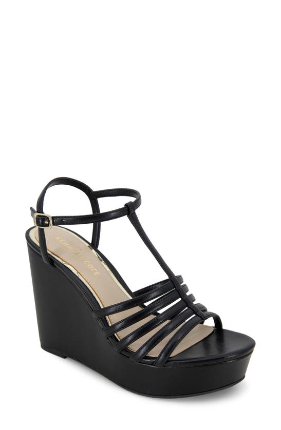 Shop Kenneth Cole Celia Ankle Strap Platform Wedge Sandal In Black Pu