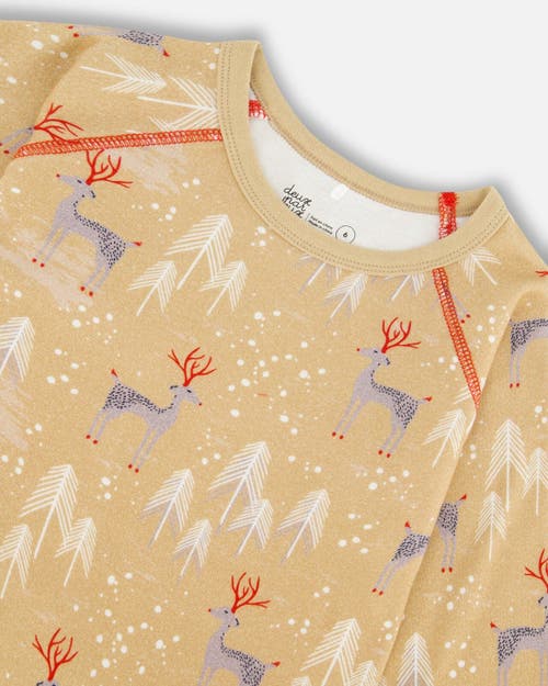 Shop Deux Par Deux Baby Unisex Organic Cotton Kid Two Piece Family Christmas Pajama Set In Printed Christmas Deer