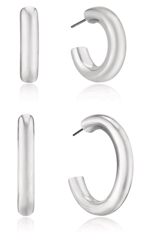 Shop Ettika Set Of 2 Hoop Earrings In Rhodium