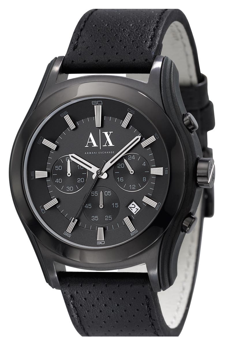 AX Armani Exchange Chronograph Leather Strap Watch | Nordstrom