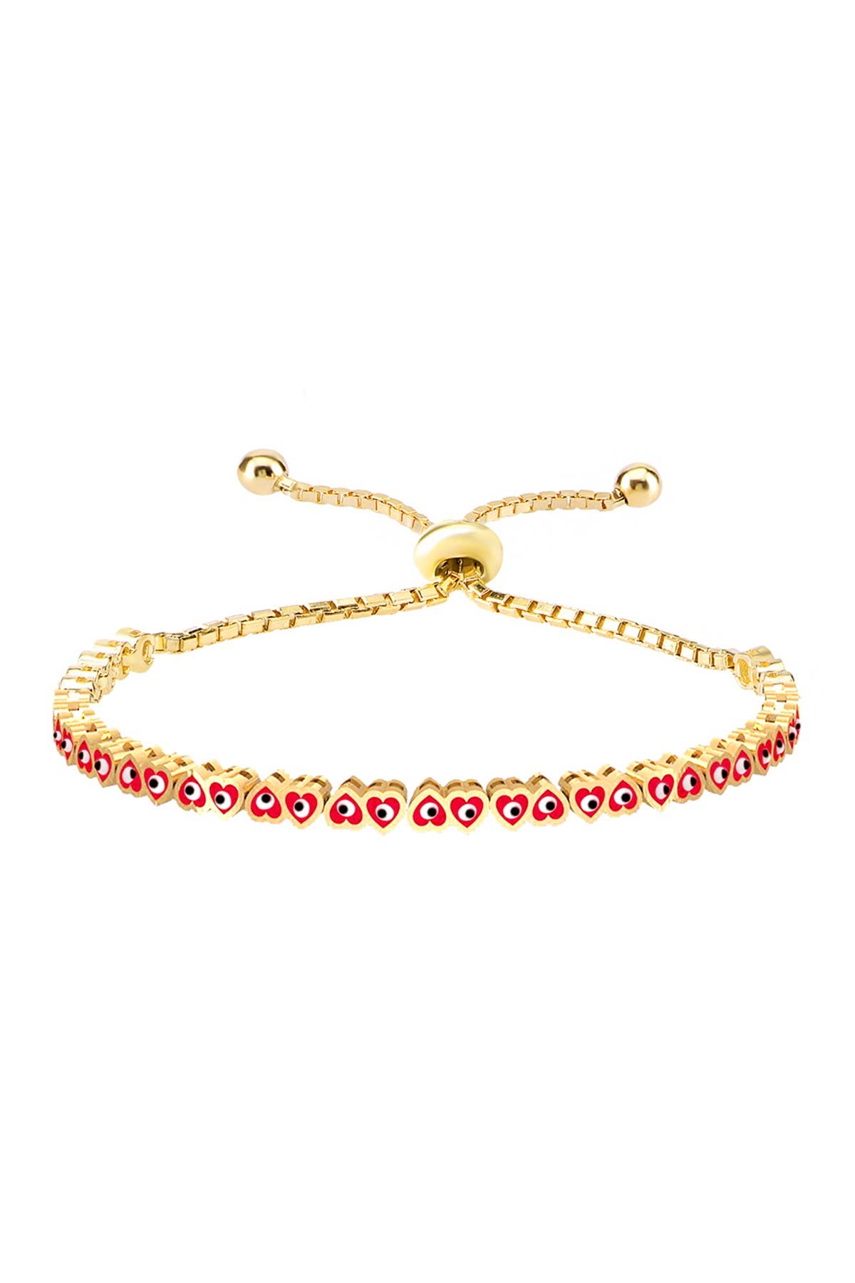 Gabi Rielle 14k Gold Vermeil Red Heart And Evil Eye Adjustable Bracelet In Gold