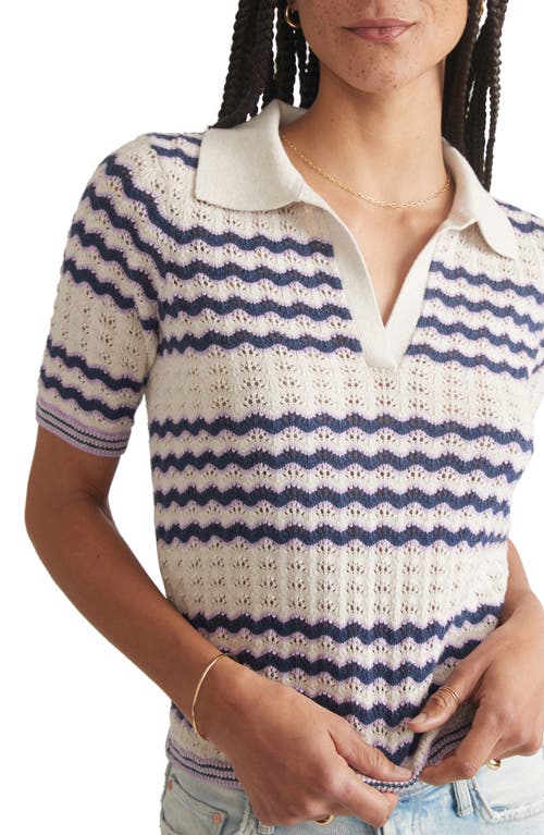 Spencer Pointelle Stitch Short Sleeve Polo Sweater in Cool Wave