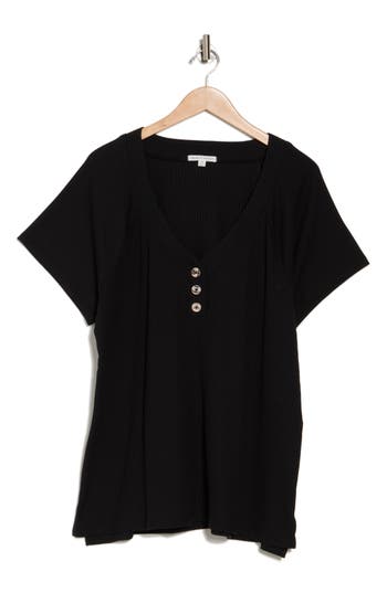 Threads 4 Thought Delanie Rib Henley T-shirt In Black