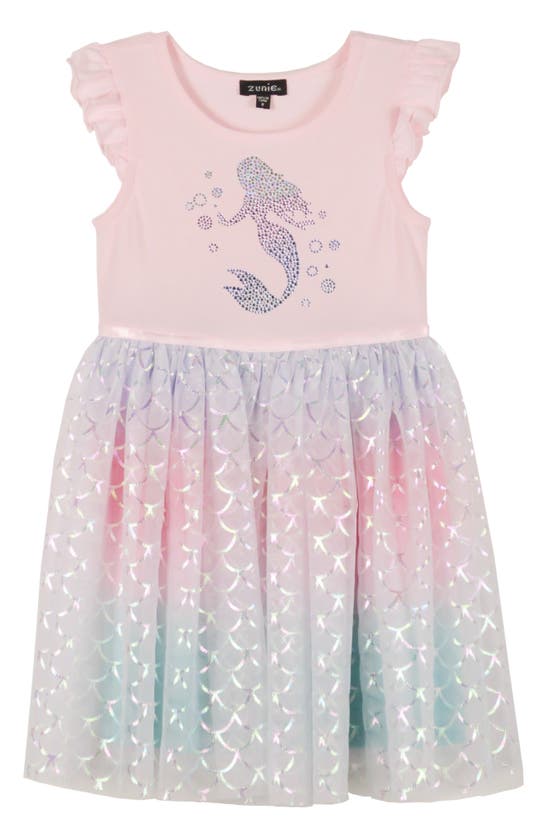 Zunie Kids' Flutter Sleeve Mermaid Dress In Pink Multi