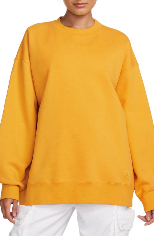 Shop Jordan Flight Fleece Oversize Crewneck Sweatshirt In Yellow Ochre/heather