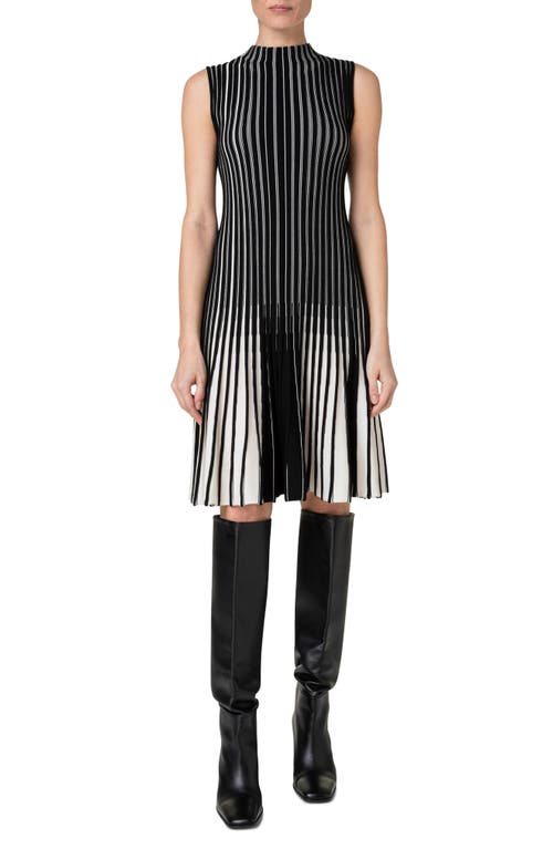 Akris punto Stripe Rib Virgin Wool Sweater Dress in Black-Cream