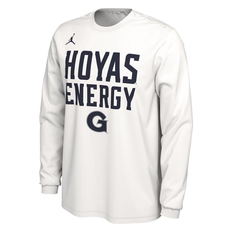 Shop Jordan Brand Unisex   White Georgetown Hoyas 2024 On-court Bench Energy Long Sleeve T-shirt