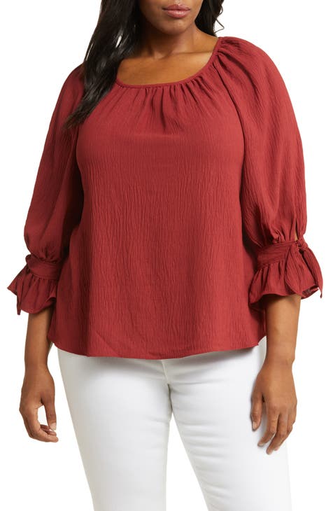 Split Sleeves Plus Size Blouse - RED WINE 3X