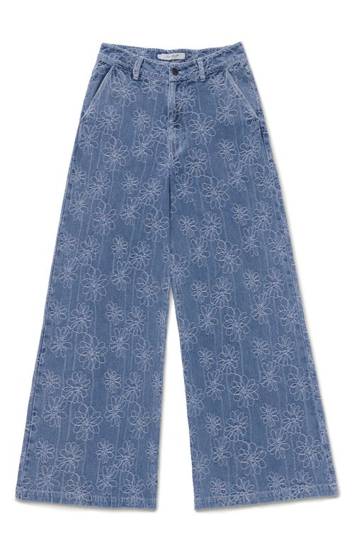 HONOR THE GIFT Floral Wide Leg Jeans in Light Blue 