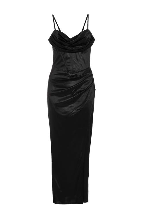 Shop Quiz Cowl Front Corset Detail Midi Wrap Dress In Black