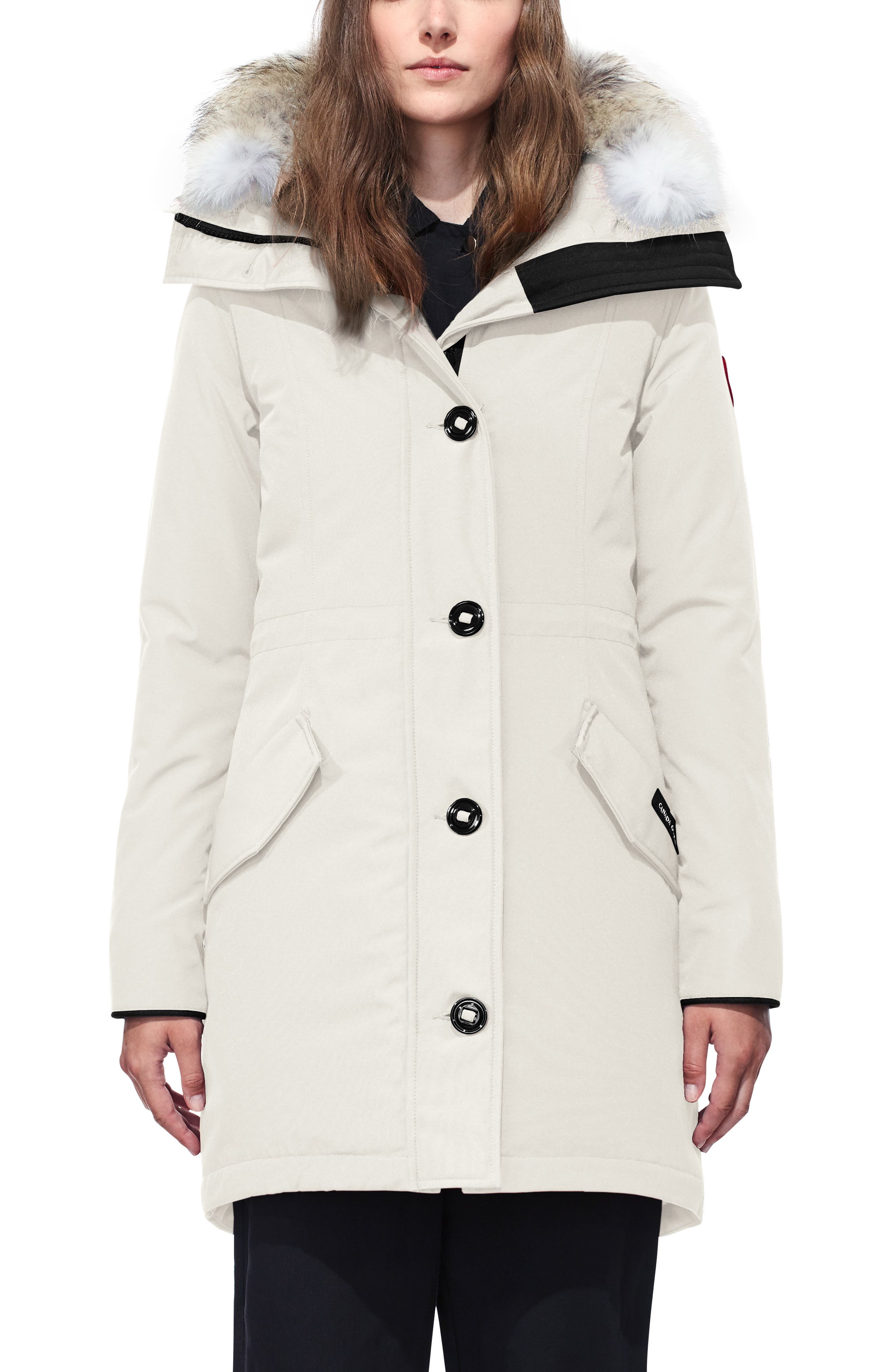 Canada Goose Rossclair Genuine Coyote Fur Trim Down Parka, (6-8) - Ivory
