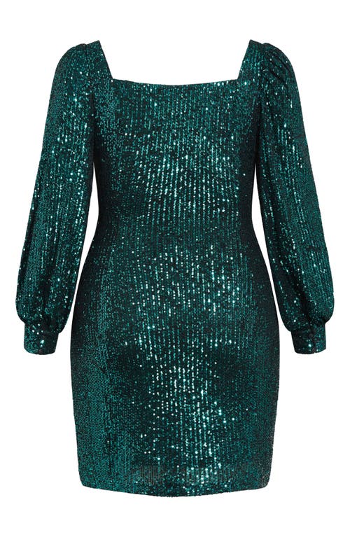 Shop City Chic Colette Long Sleeve Body-con Sequin Dress In Emeralddnu