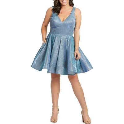 Plus Size MAC Duggal Sleeveless Sparkle Metallic Fit & Flare Dress, Blue