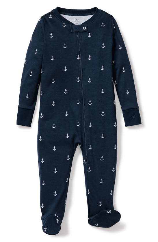 Shop Petite Plume Portsmouth Anchors Pima Cotton Footie In Navy