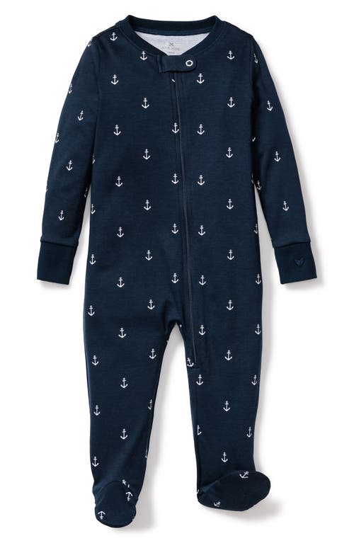 Petite Plume Portsmouth Anchors Pima Cotton Footie Navy at Nordstrom,