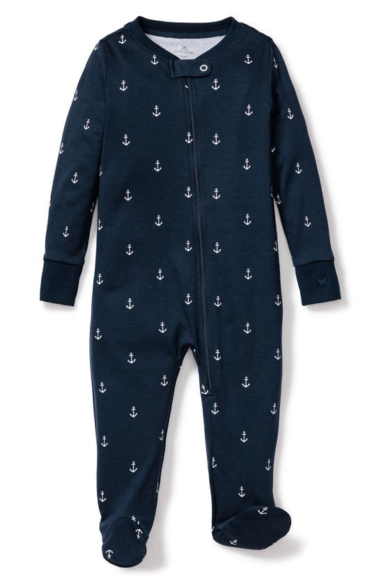 Petite Plume Portsmouth Anchors Pima Cotton Footie In Navy