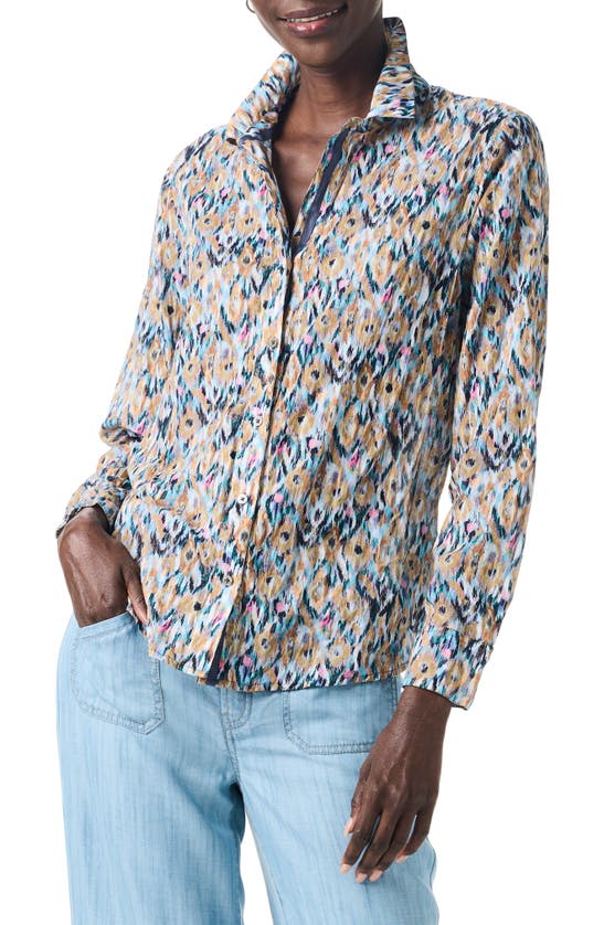 Shop Nic + Zoe Nic+zoe Up Beat Ikat Crinkle Button-up Shirt In Blue Multi