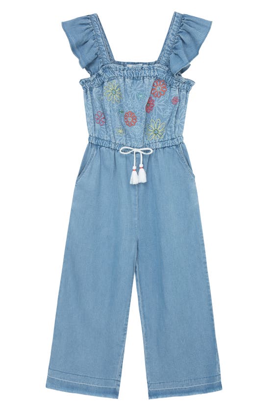 Peek Aren't You Curious Kids' Embroidered Floral Jumpsuit In Light Stone