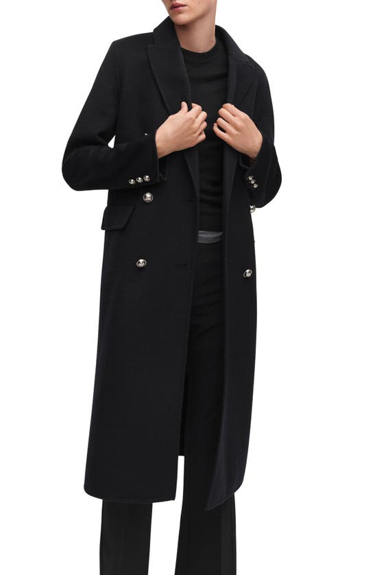 Mango Double Breasted Wool Blend Coat In Navy