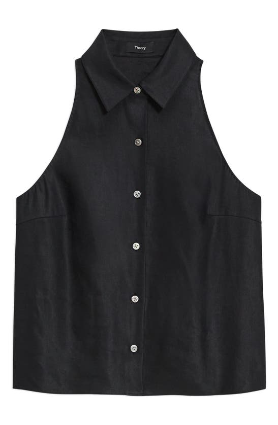 Shop Theory Sleeveless Linen Blend Shirt In Black