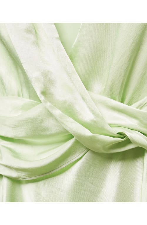 Mango Twist Waist Sleeveless Satin Gown In Green
